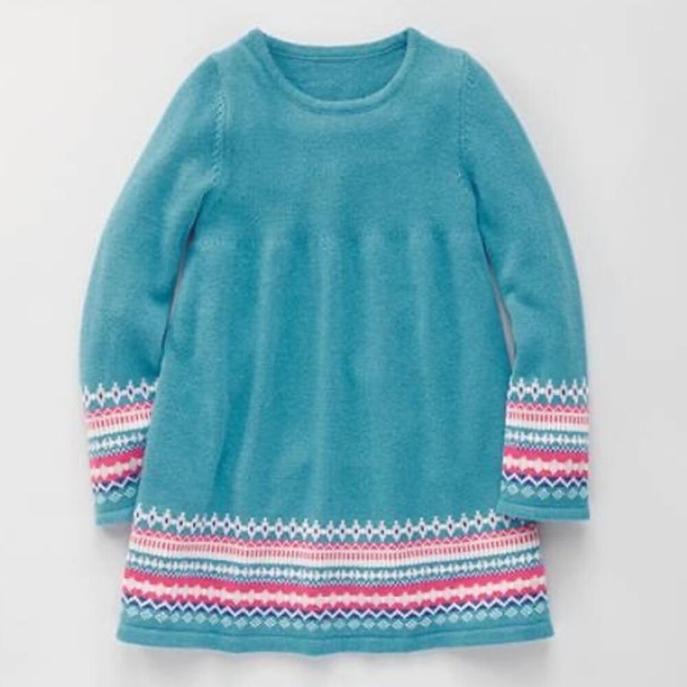 Boden Mini Long Sleeve Aqua Fairisle Sweater Dress Size 11-12Y